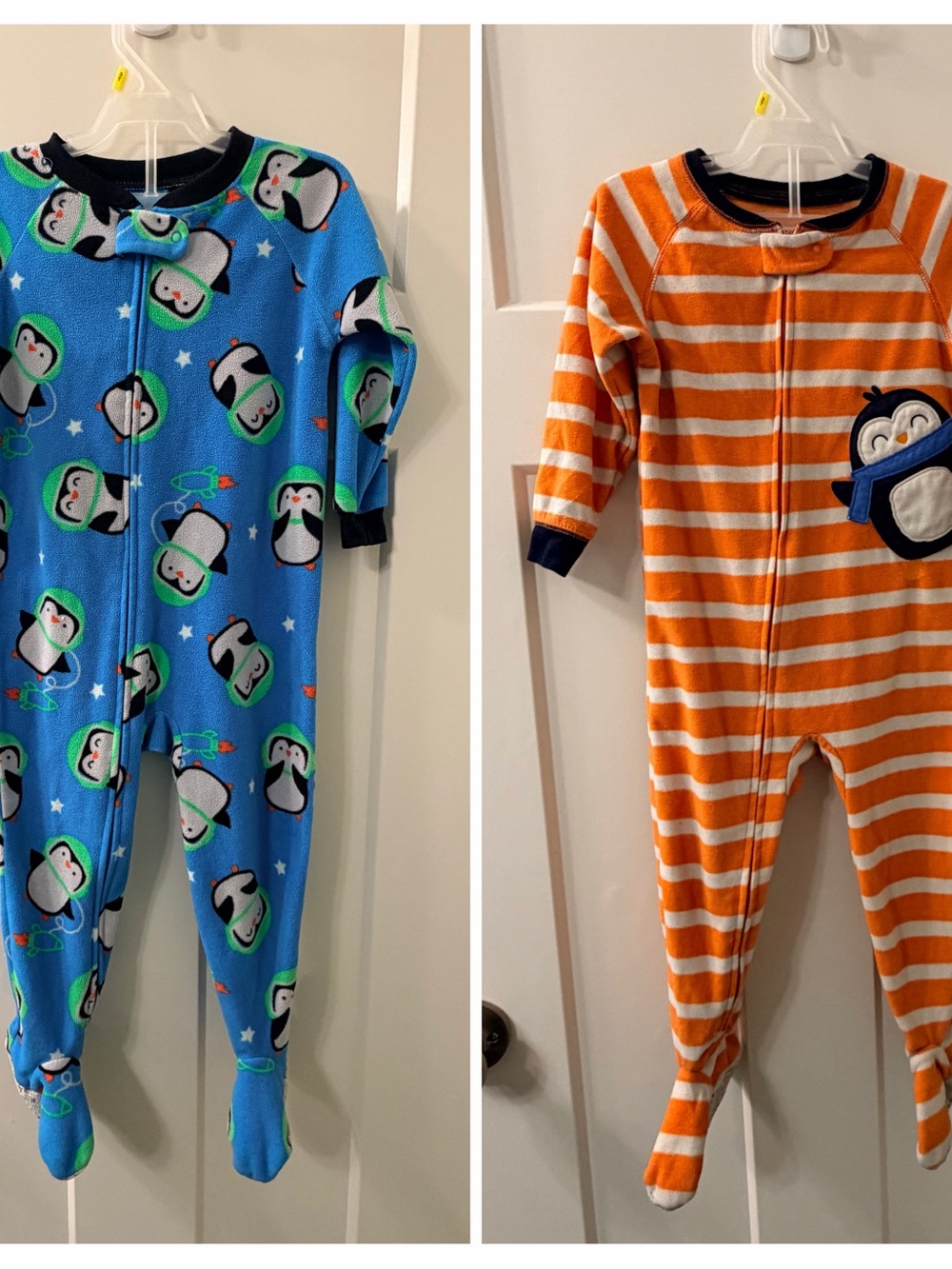 Lot of 2 carters fleece winter themed footie pajamas boys size 2T